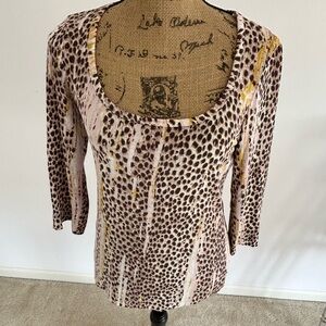 JUST CAVALLI PINK/BROWN SCOOP NECK 3/4 SLEEVE TOP, SIZE L